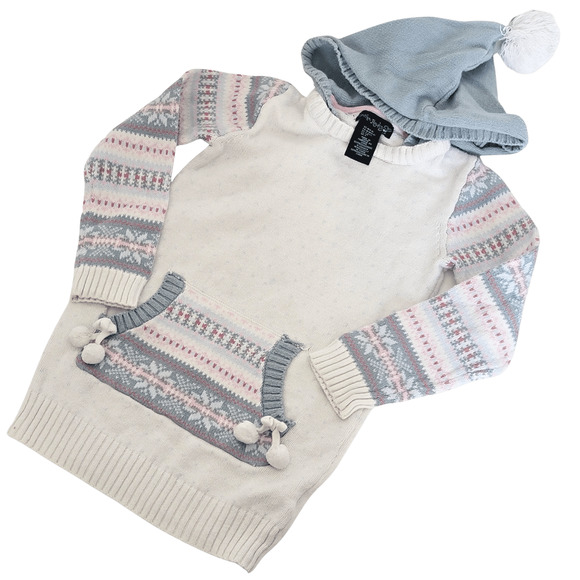 Girls Pink Blue Warm Tunic Pull-Over Hooded Sweater Top Sz 5/6 - Picture 1 of 5
